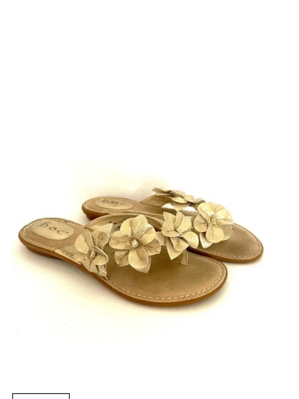 b.o.c. Gold Floral Leather Slide Sandals